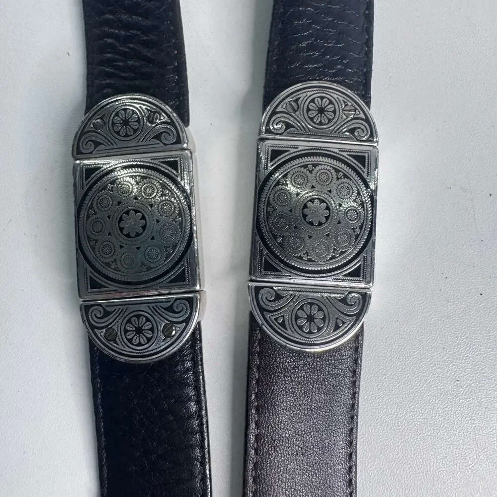 VTG Brighton Reversible Silver Buckle Croc Brown/Black  Leather Segmented M 30